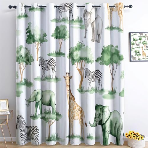 CozyRest Lot De 2 Rideau Occultant Savane Africaine Motif 183 x 214 cm Isolant Thermique Plantes et...