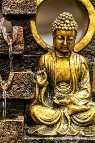 Image of G - Creations : Waterfall | Fountain | Buddha Waterfall Statue |Water Fountains for Outdoor Living Room, Office, Garden & Table Top Waterfall Indoor Home Decor Indoor Green & Black