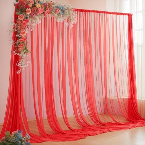 Image of 2pcs Backdrop Decoration Net Tulle Large Size, Nylon Made, Reusable, Soft, Wrinkled Free, 8 x 5 ft Each, Cabana Tent Party Decoration Items for Birthday, Anniversary (RED)