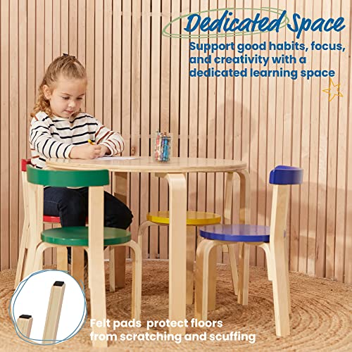 Ecr4Kids Bentwood Round Table And Curved Back Chair Set, Kids Furniture, Assorted, 5-Piece #TOP2