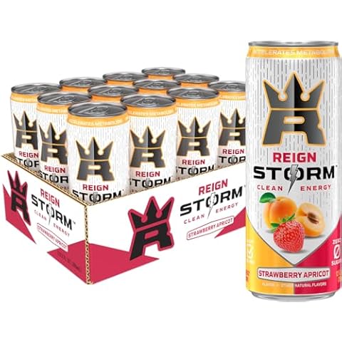 REIGN Storm, Strawberry Apricot, Fitness & Wellness Energy Drink, 12 Fl Oz (Pack of 12) Cover