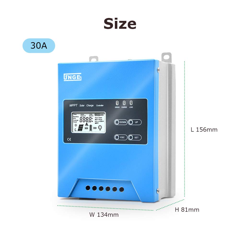 SolaMr MPPT 30A Regolatore di Carica Solare 12V/24V Buck Regolatore di Batteria del Pannello Solare con Display LCD, Sensore di Temperatura, Interfaccia RS485-30A