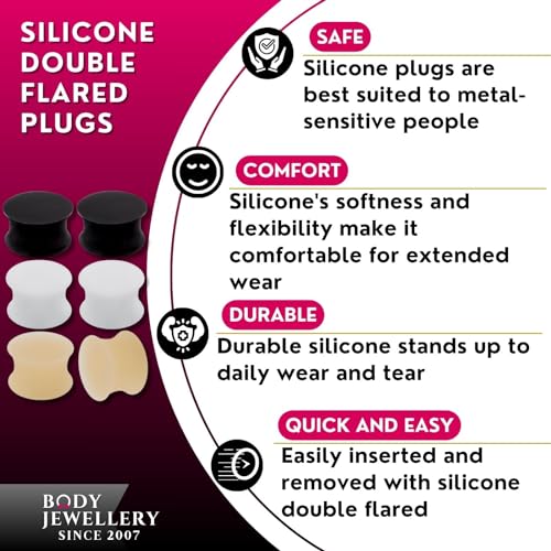 3 Pairs Ear Plug Skin White Black Sili Double Flare Earring Solid Gauges Ears Tunnel Exper Piercing More Size Options3
