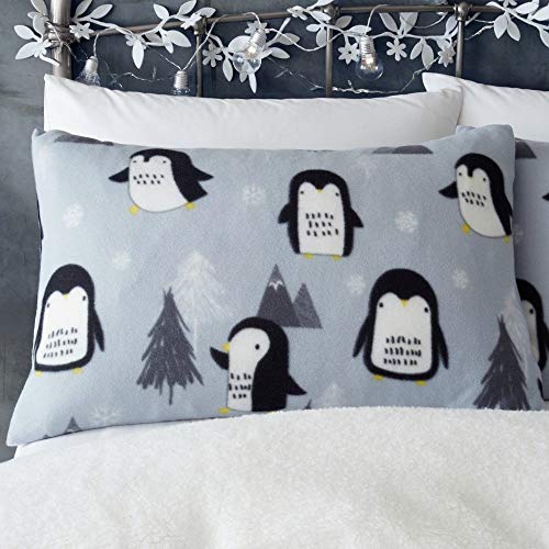 Catherine Lansfield Cosy Penguin Fleece Eenpersoons Dekbedovertrek Grijs - Afbeelding 3