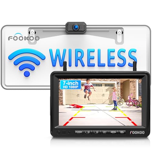 Image of Fookoo HD 1080P 7-inch Wireless Backup Camera, 7 inch Split Screen Monitor + Rear View Licence Plate Camera, DIY Guide Lines Wide Angle IP69 Waterproof Easy to Install for Car Pickup Van SUV - DW7CT