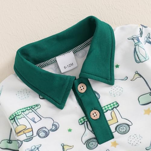 Chloefairy Toddler Baby Boy Golf Outfit Golf Cart Print Polo Sweatshirt Top Long Pants Set 2Pcs Boys Fall Clothes 6M-4T4