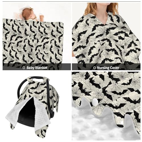 Image of Black Bat Baby Car Seat Canopy Nursing Cover for Newborn Car Seat Breastfeeding Covers Blanket Newborn Shower Gift