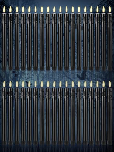 Image of Treela 36 Pcs Flameless Taper Candle,Black, 0.8x8.9″, Wide Mouth
