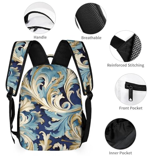 Elegant Blue Gold Florentine Backpack Set Lightweight Bag Lunch Box Pencil Bags for Women Men Bookbags 3 in 13
