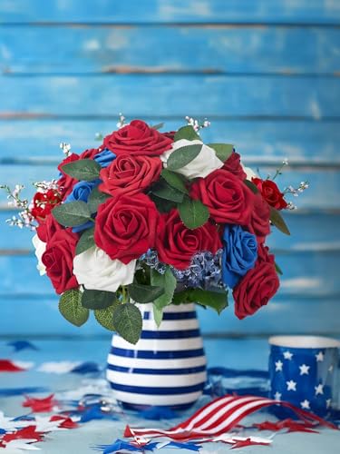 InnoGear Artificial Flowers, 50 Pcs Dark Red Foam Fake Roses Bulk with Stems for Decoration Celebration DIY Wedding Bouquets Centerpieces Bridal Shower Party Christmas Tree - Image 4