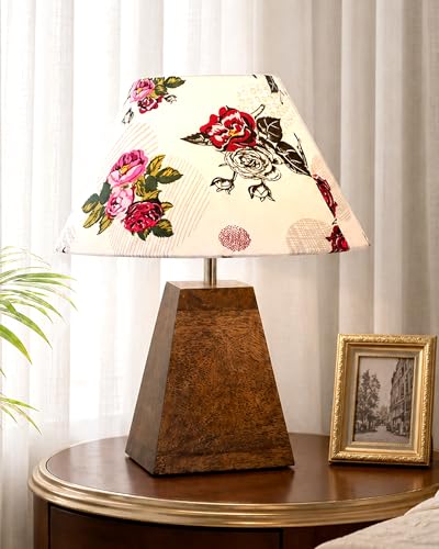 Image of Homesake Wooden Base Pyramid Table Lamp, Lamps for Living Room, Bedside Night Lamp, Lamp for Bedroom Decoration, Modern Home Decorative Light, Desk Lamp,Study Lamp, Home Decor, Rose Shade