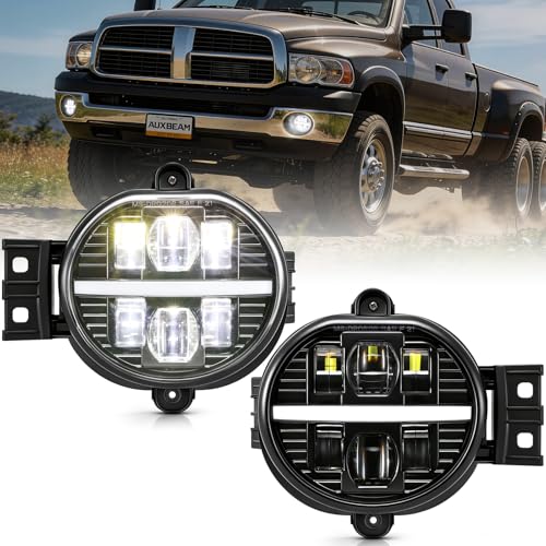 Image of Auxbeam 2026 4500LM LED Fog Lights with White DRL for Dodge Ram 1500 2002-2008 Ram 2500 /3500 2003-2009 Durango Truck 2004-2006, 72W Fog Lamps Dot Approved, IP67 Waterproof, Pair, Black