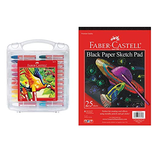 Faber-Castell Blendable Oil Pastels In Durable Storage Case- 24 Vibrant Colors - Non-Toxic Pastels for Kids & Black Paper Pad - 25 Sheets of 9