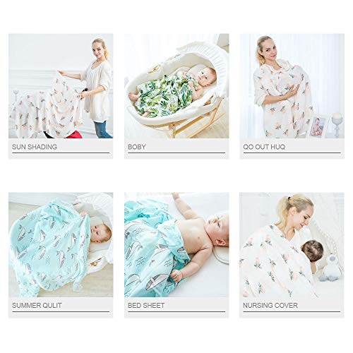 Anbenser Receiving Baby Blanket For Boy Girl 47" X 47" Breathable Bamboo Cotton Muslin Swaddle Blankets Green Leaf #TOP3