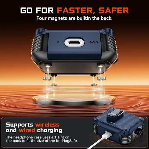 Image of Inesore for AirPods AirPods Pro 1st /2nd Case with Secure Lock (Dark Blue) | Phone Stand Design,Compatible with MagSafe,Automatic Snap Switch Secure Cover Carbon Fiber Texture with Cleaner Kit