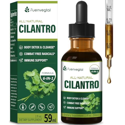 Fuenvegtal Cilantro Drops for Body Detox & Cleanse Cilantro Tincture Natural Supplement Support Immune with Garlic Dandelion Spirulina Selenium Burdock Blend. 2oz