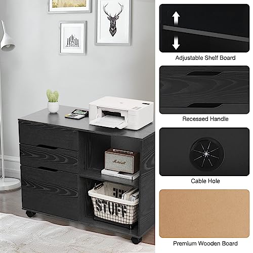 Sweetcrispy SW3CG-9 3-Drawer File Cabinet, Lateral Mobile Filing Cabinet Wood Storage Organizer With Wheels, Printer Stand & Open Shelves For Home Office Under Desk Organization thumb #3
