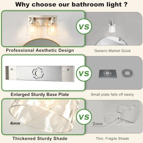 Image of Bathroom Light Fixtures,2-Light Brushed Nickel Vanity Lights Over Mirror