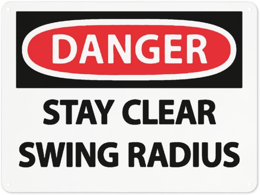 Warning Notice Danger Stay Clear Swing Radius Rust Free Aluminum Tin Sign - Traffic Safety Decor with Pre-Drilled Holes for Workplace, Crane Zone - 12x8 Inch​
