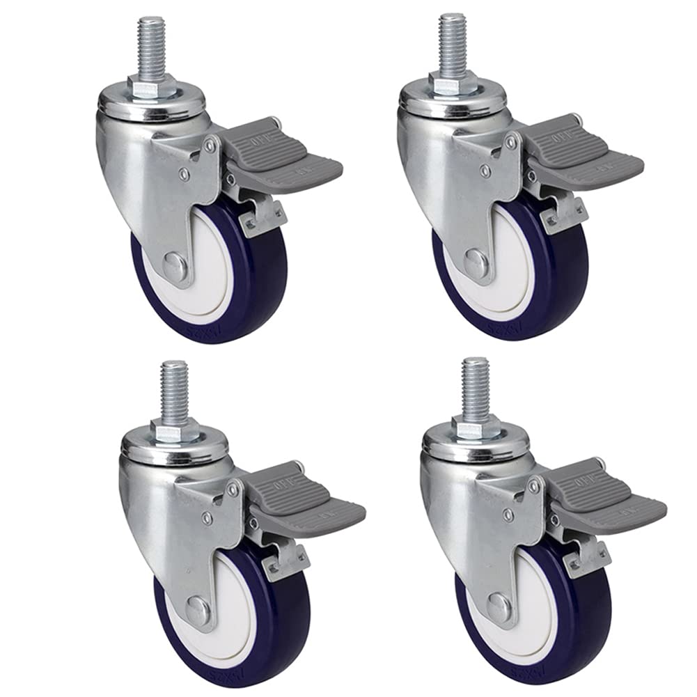 Dfhesdfd One Color Swivel Castors, 25 Inches M12 Silent Pu 500Kg With Brake Swivel Castors For Industrial Transport Workbench Trolley 4 Pcs