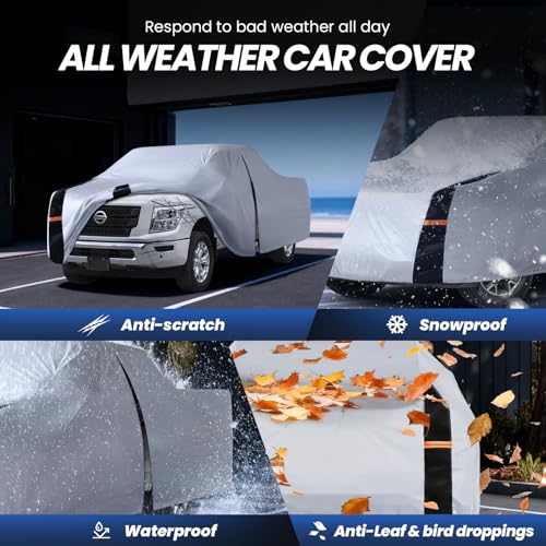 Image of Multi-Layer Nissan Titan Truck Cover, Custom fit Nissan Titan 2015-2026 Crew Cab Short Bed(5.5'-5.6')Car Cover Waterproof All Weather, Full Exterior Cover Rain Wind and UV Protection With Door Zipper