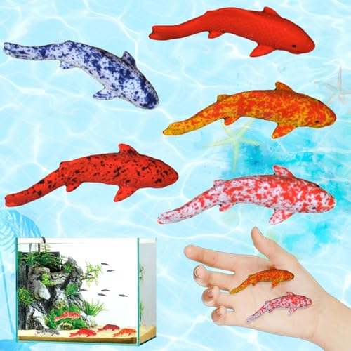 Xinlon 5 Stück Fisch Deko, Künstliche Fische für Teich, Katzen Wasserspielzeug, Schwimmende Fische, Deko für Miniteich, Aquarium Fische,...