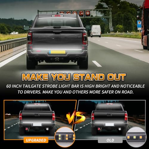 Image of XRIDONSEN 48 inch 288 LED Tailgate Strobe Lights White Emergency Lights | Front /Rear Flashing Warning Hazard Caution Safety Light Strip for Tow Plow Trucks Construction Vehicles Pickup Trailer