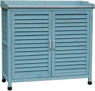 Double Door Garden Storage Shed Outdoor 3-Layer Wooden Storage Cabinet for Tools Lawn Care Equipment Pool Supplies and Garden Accessories (Color : Blue, Size : 96.5x42.5x93.8cm)