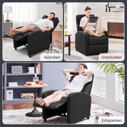 Yaheetech Relaxsessel Fernsehsessel Einzelsofa Ruhesessel mit Verstellbarer Beinablage Liegesessel aus Kunstleder Schwarz