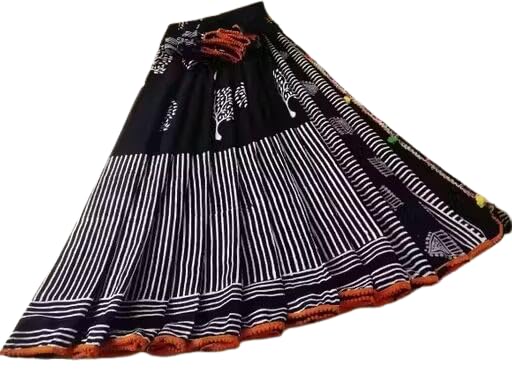Women's Pure Cotton Mulmul Hand Block Stripted Printed Saree with Attached Pompom Lace with Unstiched Blouse Piece-image-19