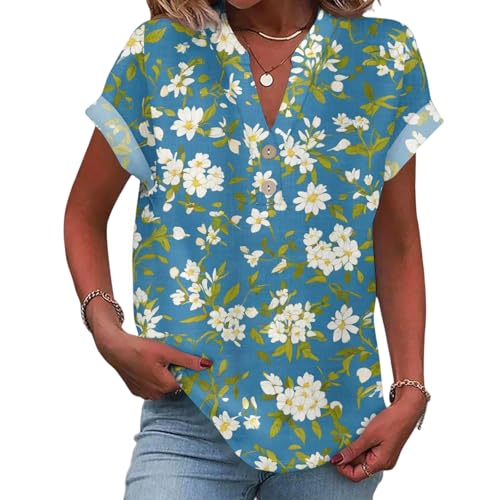MOKBAY Compra Online Blusa Mujer Manga Corta Verano Cuello V Camisas Verde Oscuro Camiseta 2025 Manga Corta Francesa de Flores Camisetas Deporte Ropa Verano Mujer Verde Oscuro L