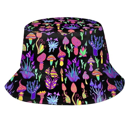 NASIAN Mushroom Bucket Hats for Women Men Rave Trippy Festival Outfits Accessories for Women Summer Beach Sun Hat Packable Fisherman Cap Mushroom Gifts