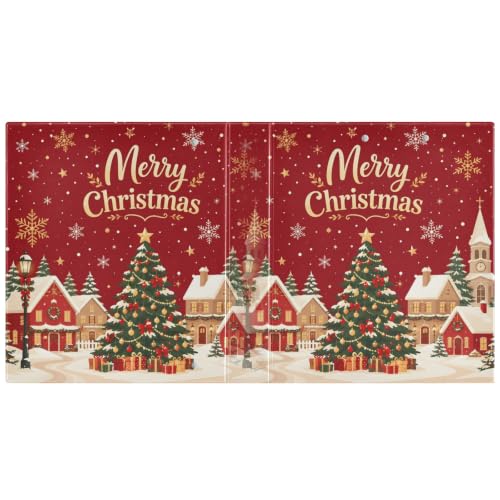 Image of 3 Ring Binder Merry Christmas Village Scene Winter 1.5 inch Binders Three Ring Binders with Clipboard Fit 8.5'' x 11'' Paper 3 Interior PVC Clear Pockets for Office Supplies
