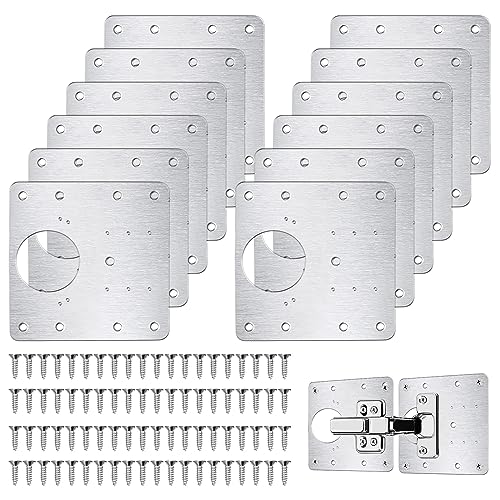 flintronic Edelstahl Scharnier Reparaturplatte, 12 Stück Küchenscharnier Reparaturplatten mit 80 Stück Schrauben, 9 x 9 cm Küchen Scharnier Reparaturset Tür Schrank Wohnmöbel Schublade Kisten Fenster