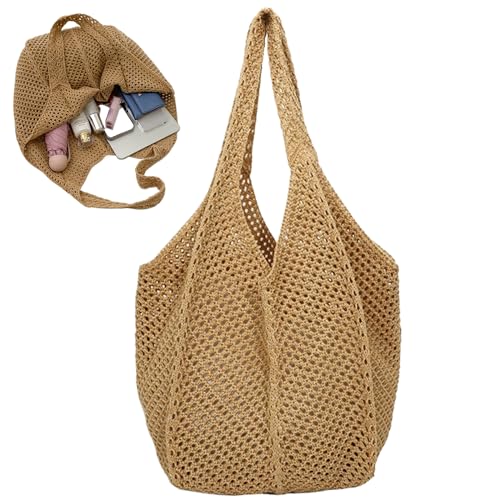 Crochet Beach Bag Mesh Crochet Tote Bag Large Capacity Woven Beach Aesthetic Shoulder Carrier