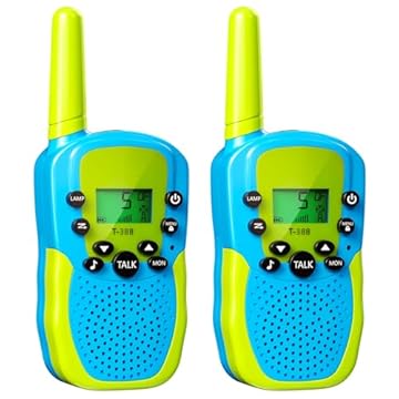 Oulesvte 2 pezzi Walkie Talkie Bambini, VOX Walkie Talkie Con Torcia LED Retroilluminata, Ricetrasmittenti 22 Canali, Radio Giocattoli a 2 vie, Lunga Distanza 3km, Per 3-12 Anni Giocattoli da Esterno