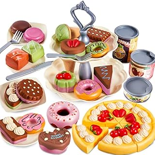 LINFUN KIDS Dessert Toys with Cake, Pretend Play Food Sets for Children, Afternoon Tea Kitchen Accessories Toy Role Play Gift for Kids Boys Girls Age 3 4 5