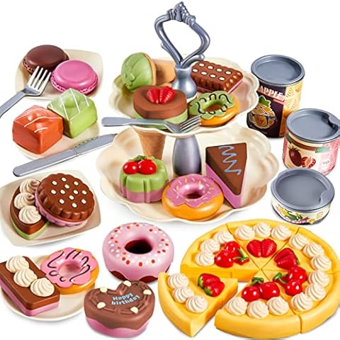 LINFUN KIDS Dessert Toys with Cake, Pretend Play Food Sets for Children, Afternoon Tea Kitchen Accessories Toy Role Play Gift for Kids Boys Girls Age 3 4 5 Cover