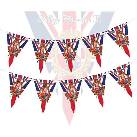 10m Coronation Flags King Charles Coronation Bunting,Kings Coronation Decorations,Coronation Bunting King Charles,Kings Coronation Bunting,King Charles Bunting for Kings Coronation Party(20pcs) Cover