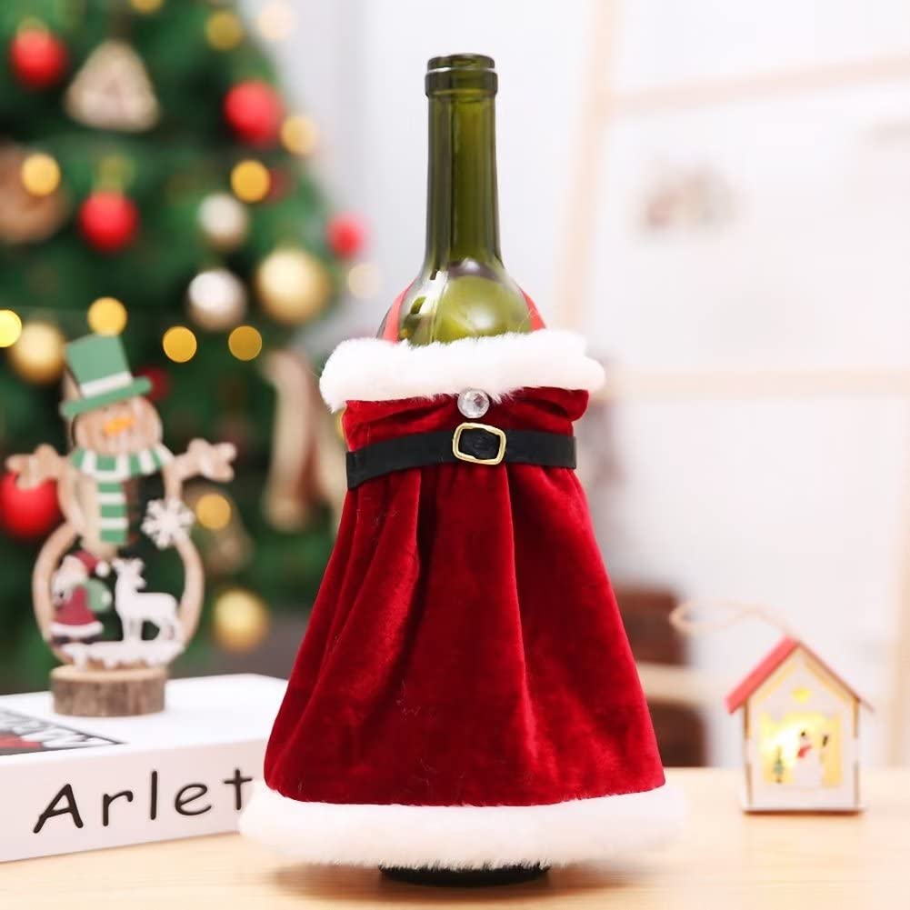 Funda Navideña Para Botellas De Vino - Pack De 3 Fundas De Punto Con Motivos De Santa Y Reno, Reutilizable