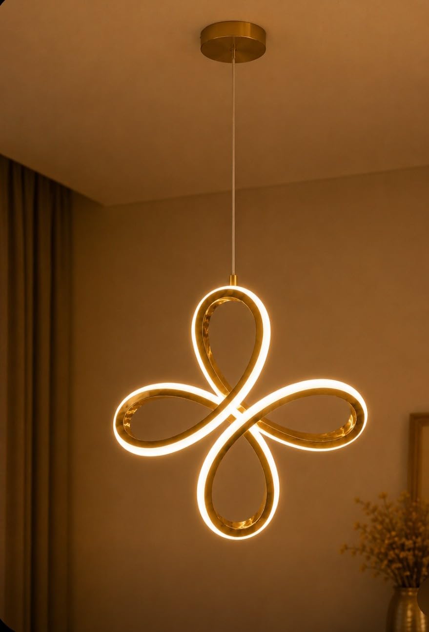 Knot Shape Pendant Light (Floral Knot Design) | Warm White Glow, Artistic Design, Ceiling Hanging, Gold Finish, Modern Decor-image-24