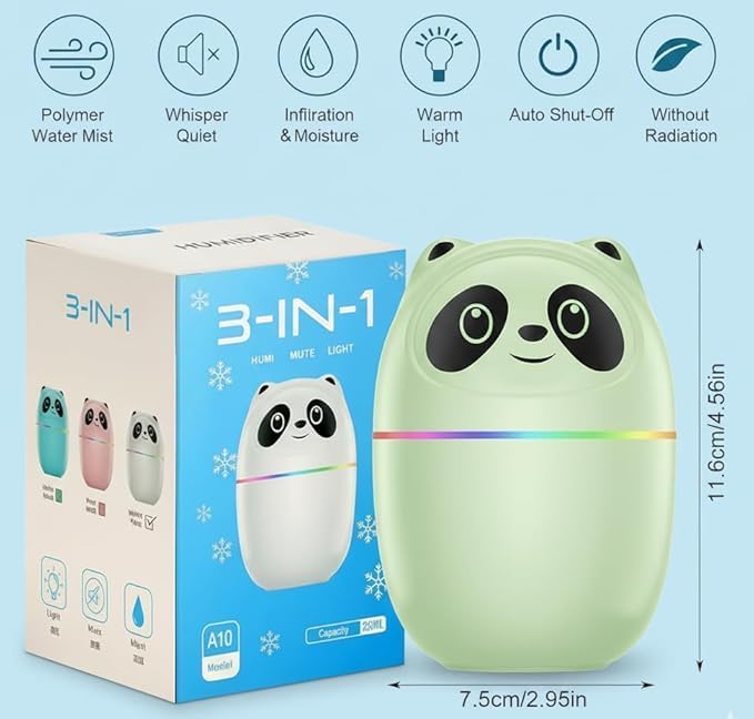 Image of 300ml Essential Oil Diffuser & Humidifier - Ultrasonic Cool Mist with Quiet Operation, LED Lights - Aromatherapy Air Freshener for Home, Office, Car(Colours May Vary) (Panda)