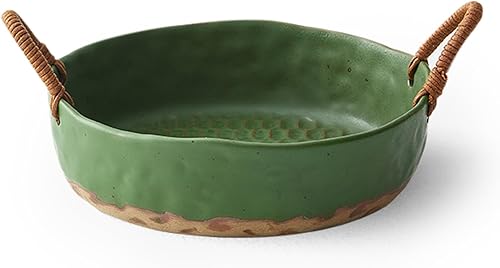Frutero grande de 10 pulgadas, cesta de frutas de cerámica para encimera de cocina, Frutero para Cocina, verde