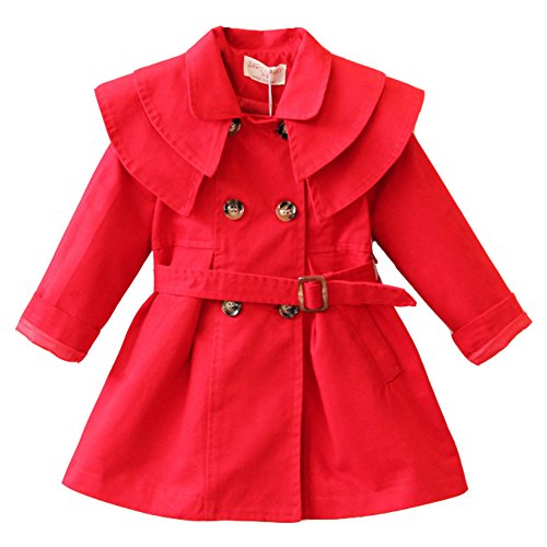 LSERVER Filles Blouson Coupe-Vent Veste Blazar Manteau Automne d'hiver pour Enfant Carreau Cape, Rouge, 4-5 Ans / 110