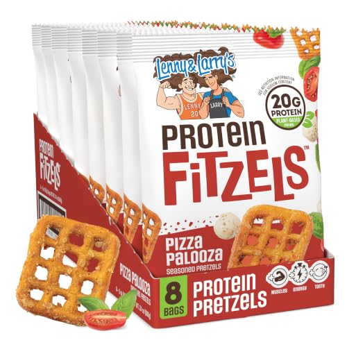 Image of Lenny & Larry's FITZELS Protein Pretzels (Pizza Palooza) 8 Individual Bags 3 oz Each - High Protein Snacks with 20g of Plant Based Protein - Healthy Vegan Pretzels - Delicious Salty Taste