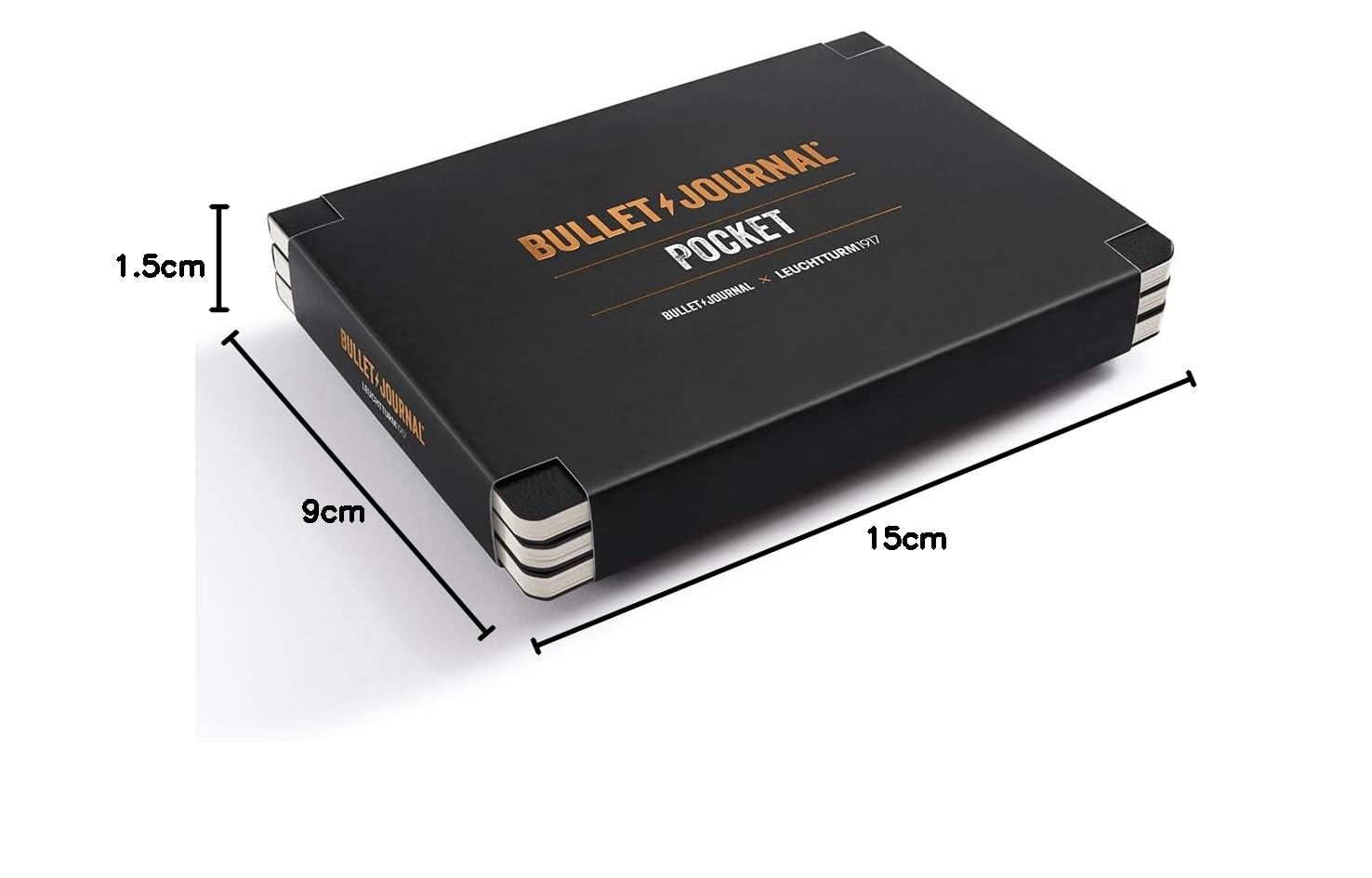 LEUCHTTURM1917 371123 Bullet Journal Pocket, 14,3x10,3 cm, 46 nummerierte Doppelseiten, Dotted, Schwarz, 3-Pack