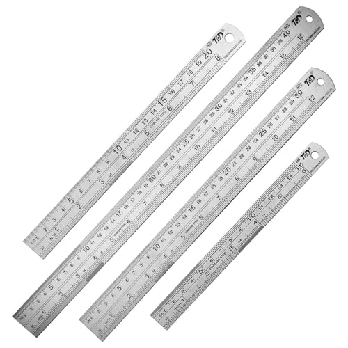 Steel Rulers 6 8 12 16 inch Imperial Metric Systems Thick Metal Deeper Clear Scale School Students Drafting Architect Carpenter Engineer Measuring Tool
