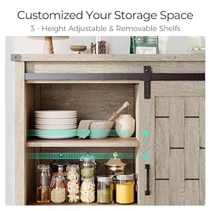 LINSY Kitchen Sideboard Buffet Cabinet, Coffee Bar Cabinet with Storage, Farmhouse Storage Cabinet with Sliding Barn Door and Adjustable Shelves for Dining Room, Kitchen, Hallway, Living Room, Gray LINSY Kitchen Sideboard Buffet Cabinet Coffee Bar Cabinet with Storage Farmhouse Storage Cabinet with Sliding Barn Door and Adjustable Shelves for Dining Room Kitchen Hallway Living Room Gray