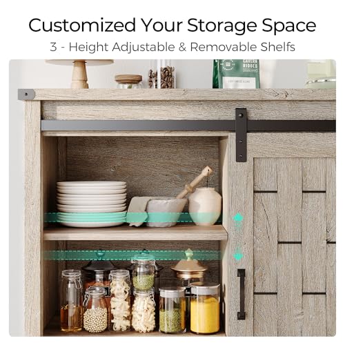 LINSY-Kitchen-Sideboard-Buffet-Cabinet-Coffee-Bar-Cabinet-with-Storage-Farmhouse-Storage-Cabinet-with-Sliding-Barn-Door-and-Adjustable-Shelves-for-Dining-Room-Kitchen-Hallway-Living-Room-Gray LINSY Kitchen Sideboard Buffet Cabinet Coffee Bar Cabinet with Storage Farmhouse Storage Cabinet with Sliding Barn Door and Adjustable Shelves for Dining Room Kitchen Hallway Living Room Gray