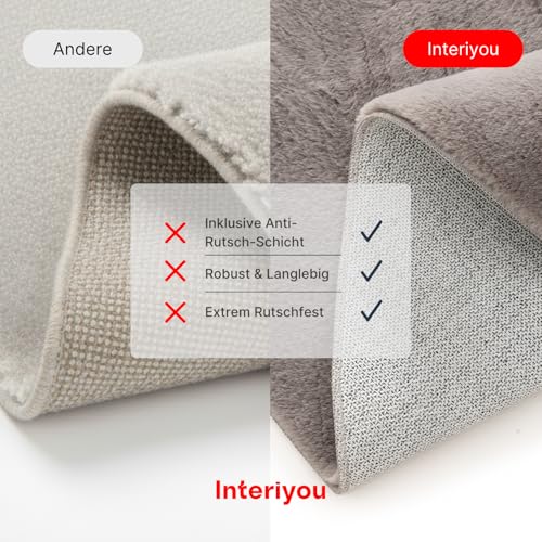 Interiyou Fargo - Teppich Wohnzimmer 80x80 cm Rund Grau - Kurzflor Waschbar und rutschfest - Flauschiger Fellteppich aus Kunstfell - weicher Langflor Fell